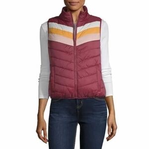 Arizona Jean Company Women's Burgundy and Orange Puffer Vest